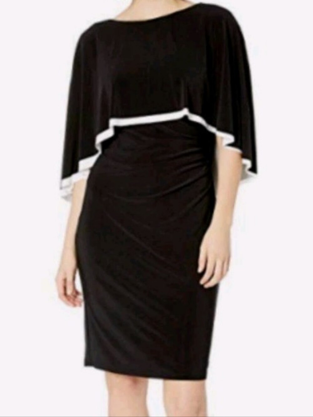 Ralph Lauren Black Midi Dress with White Trim Cape Shawl Classic Money 18W